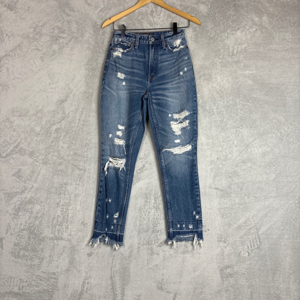 Abercrombie & Fitch Annie High Rise Girlfriend Distressed Jeans Med Wash 24 00R